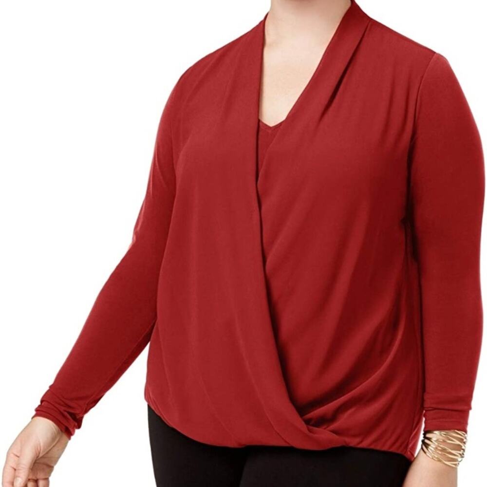 Alfani Surplice Faux-Wrap Dressy Top-0X